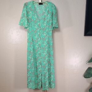 ASOS Mint Green Pink Floral Midi Dress Whimsical Fairy Flowy Size 12